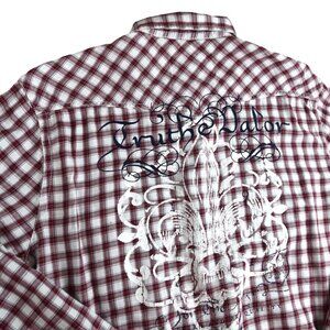 VTG Y2K Mens Express Embroidered Long Sleeve Button Down Back Shot Truth Valor L